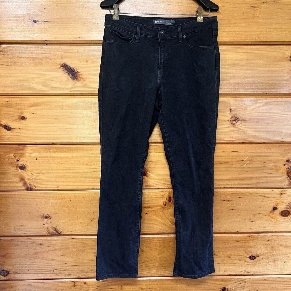 Levis Demi Curve Classic Rise Straight Jeans 12 Black Denim Stretch 12/31